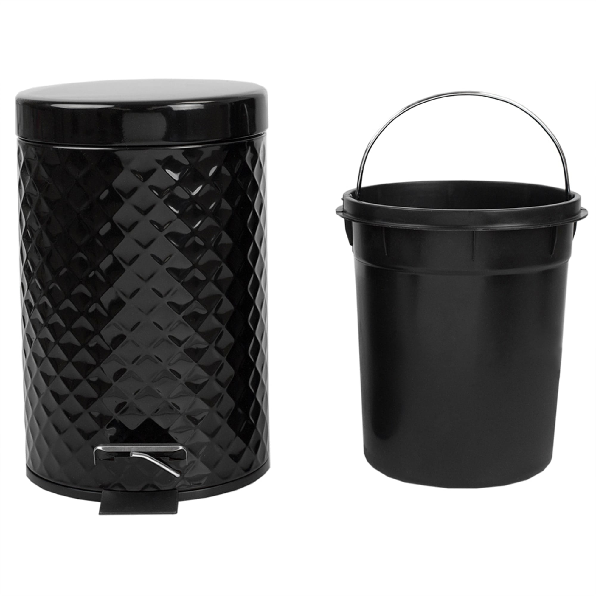 Home Basics 3 Liter Step-On Textured Steel Waste Bin, Black $8.00 EACH, CASE PACK OF 6