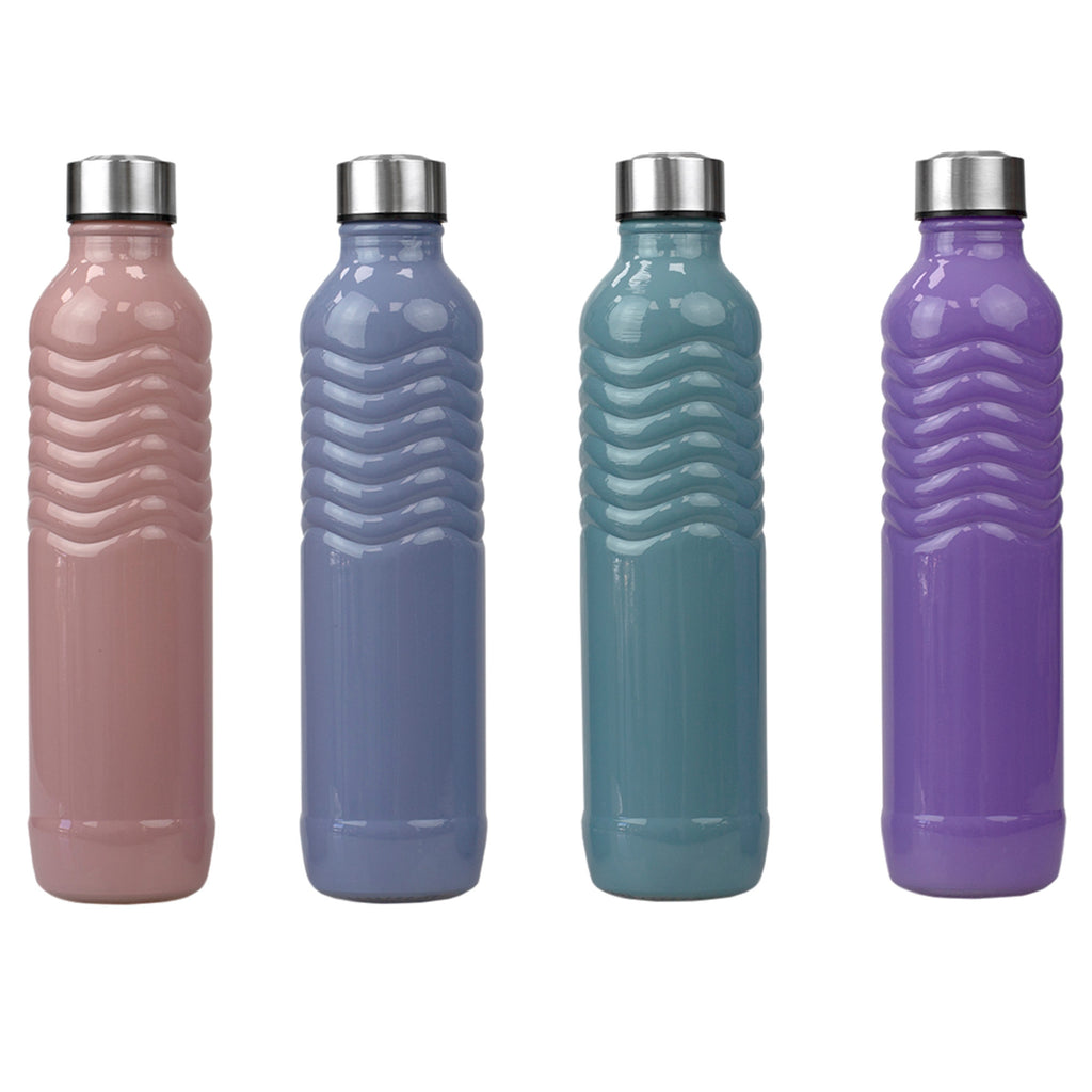 Home Basics Glacier Textured Grip 24 oz. Glass Travel Water Bottle with Easy Twist-on Leak Proof Steel Cap - Assorted Colors