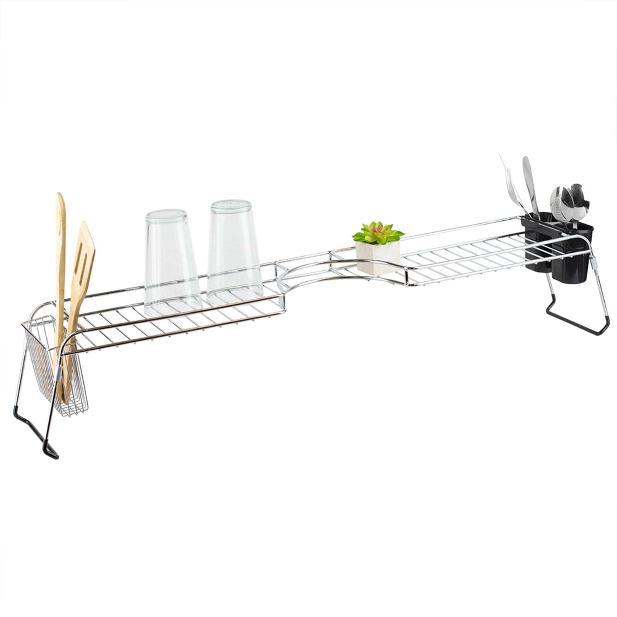 Home Basics Expandable Over the Sink Steel Wire Dish Rack with Coated  Handles, Chrome, KITCHEN ORGANIZATION