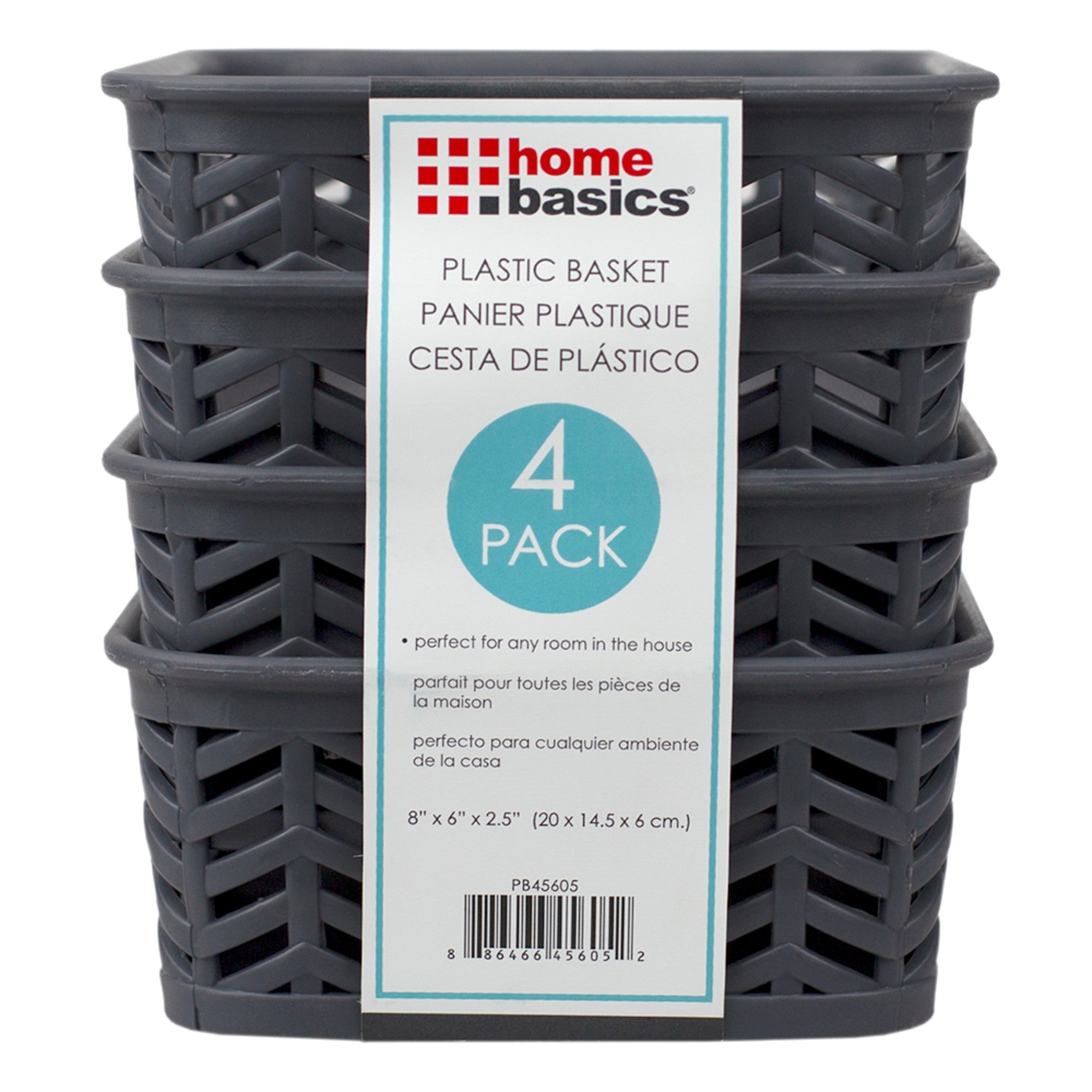 Home Basics Chevron 7.75" x 5.5" x 2.5"  Multi-Purpose Stackable Plastic Storage Basket, (Pack of 4) - Assorted Colors