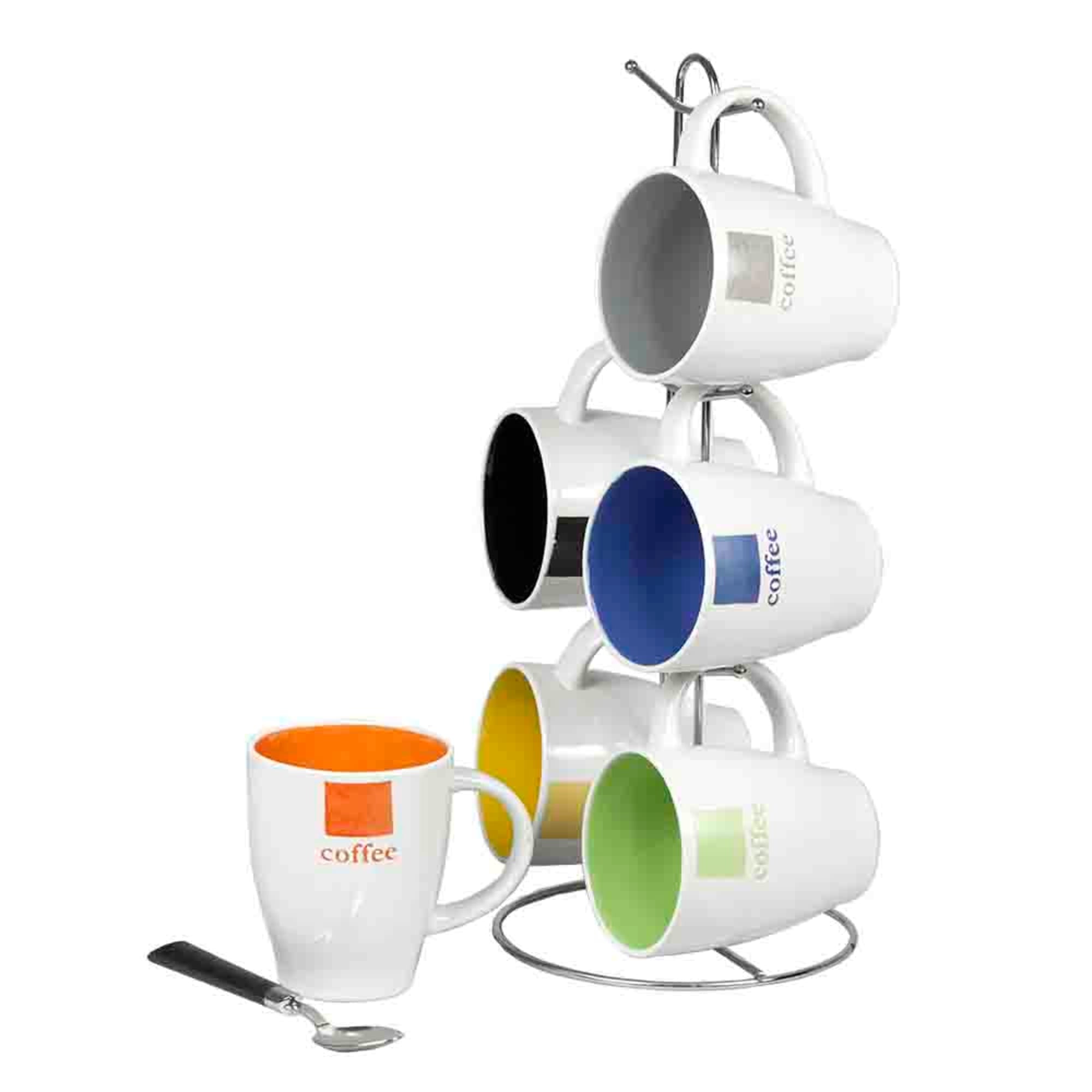 Home Basics 6 Piece Mug Set with Stand, TABLETOP