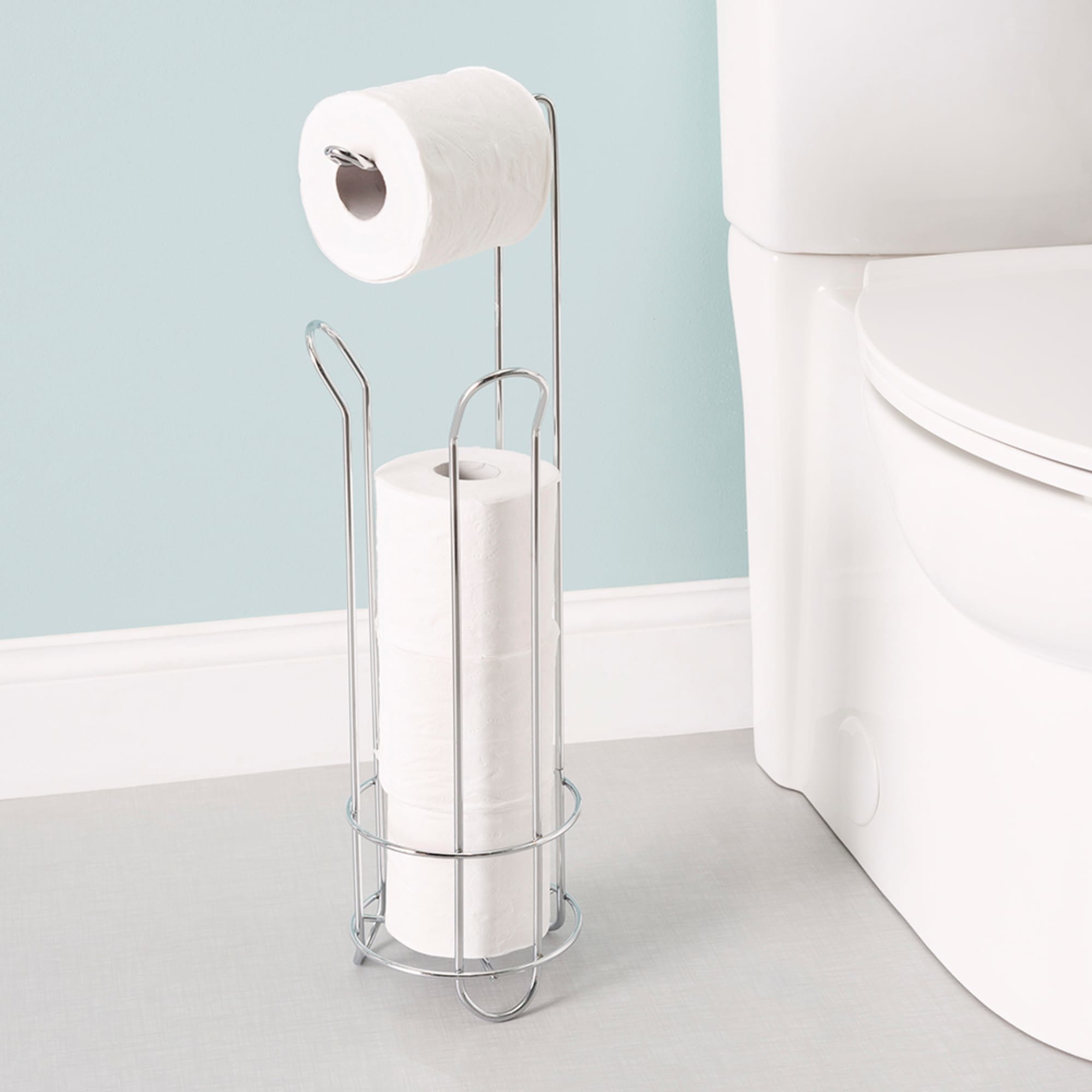 Chrome Toilet Paper Roll Storage Holder - Free-Standing - 3 Tissue
