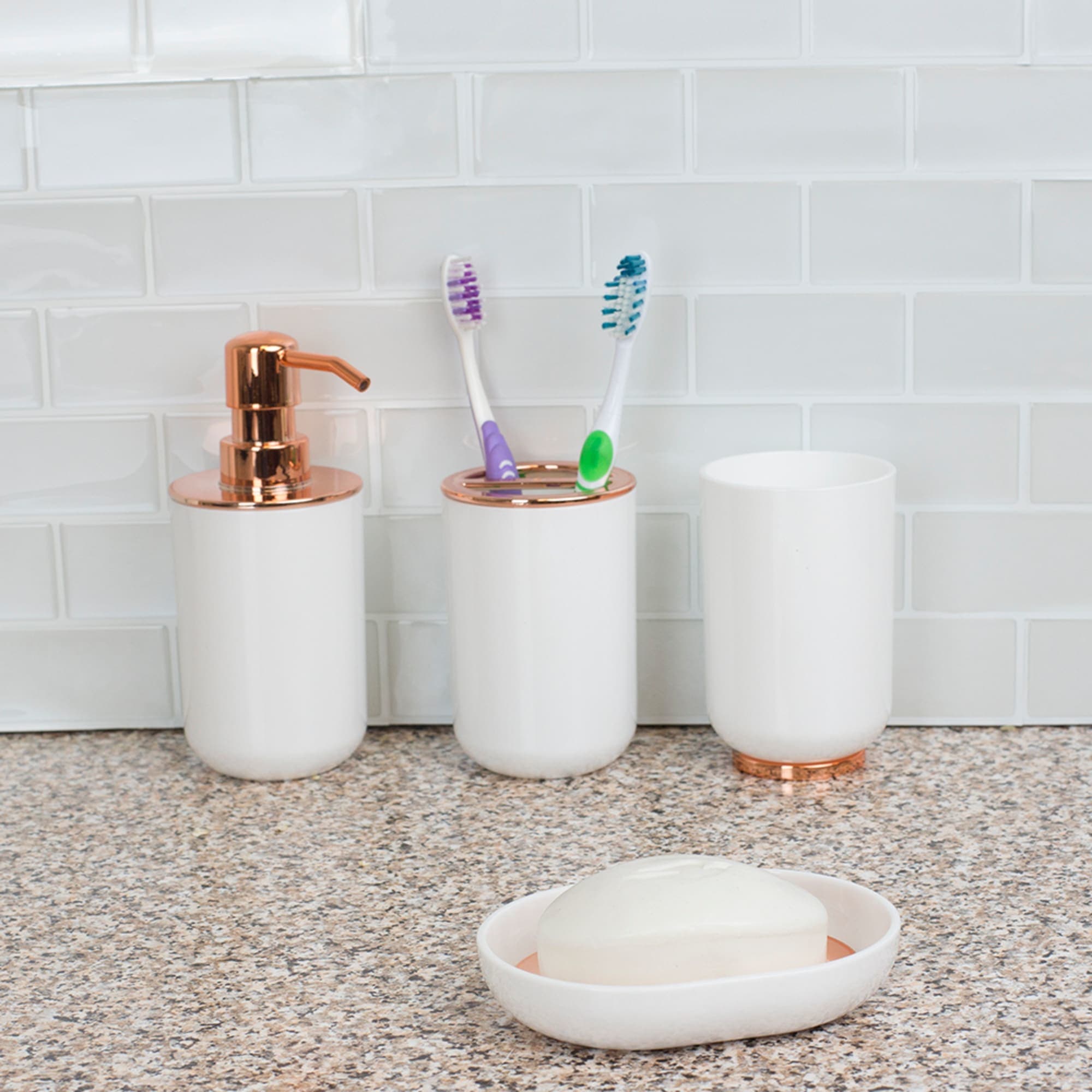 Home Basics 4 Piece Ceramic Bath Accessory Set with Rose Gold Accents, White $15.00 EACH, CASE PACK OF 12