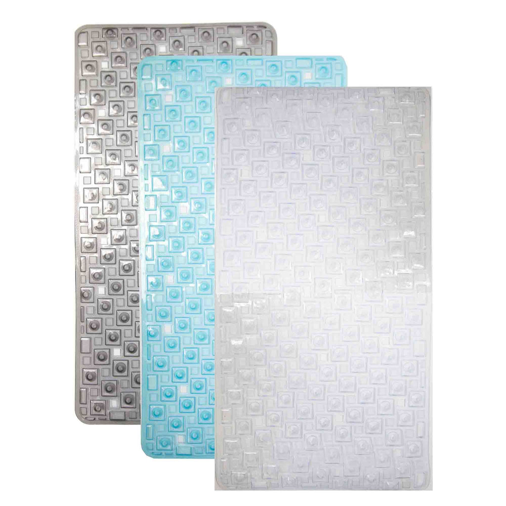 Home Basics Rectangle Non-Slip Transparent PVC Shower and Bathtub Bathroom Mat with Back Suction Cups - Assorted Colors