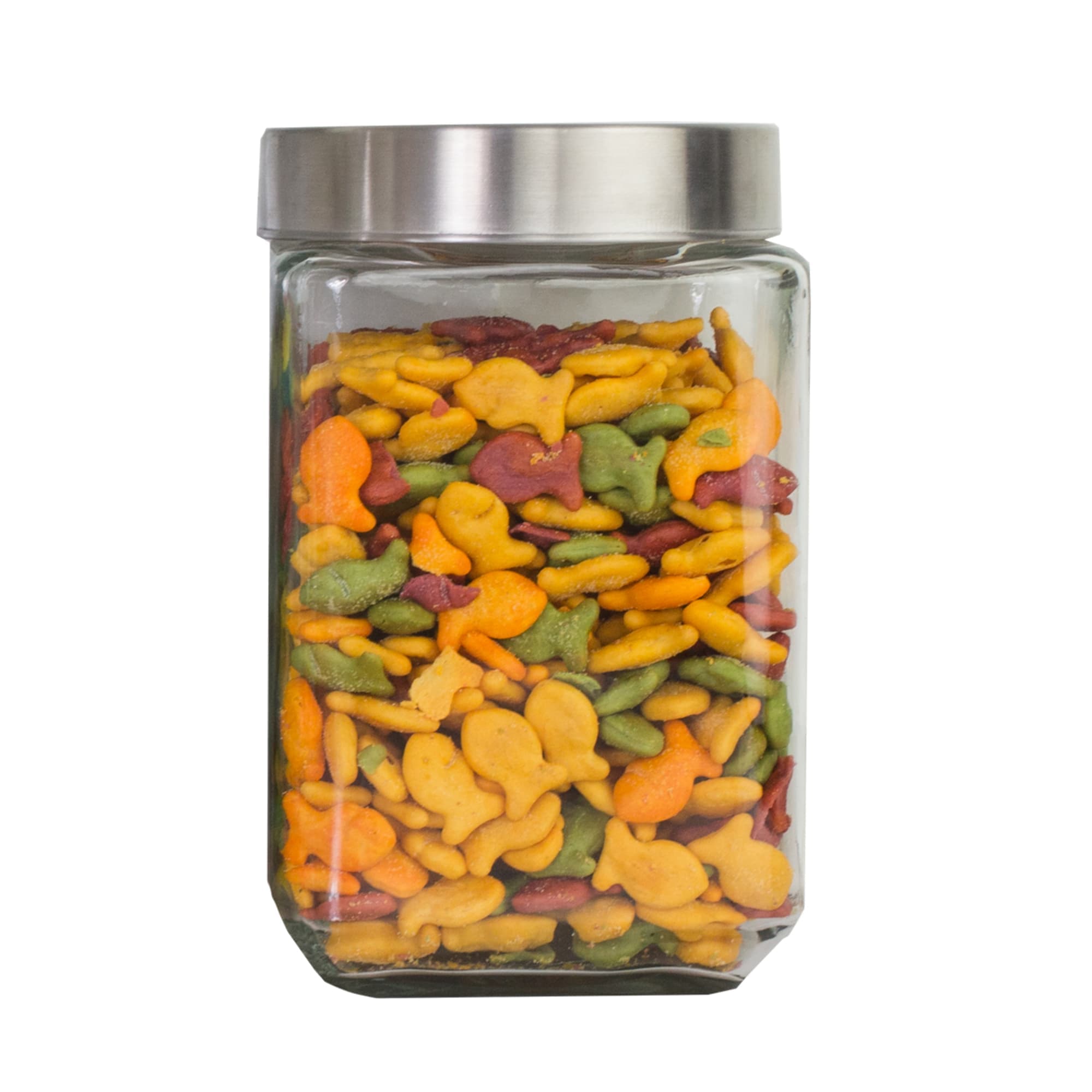 Home Basics 56 oz. Square Glass Canister with Brushed Stainless Steel Screw-on Lid Clear $3.50 EACH, CASE PACK OF 12