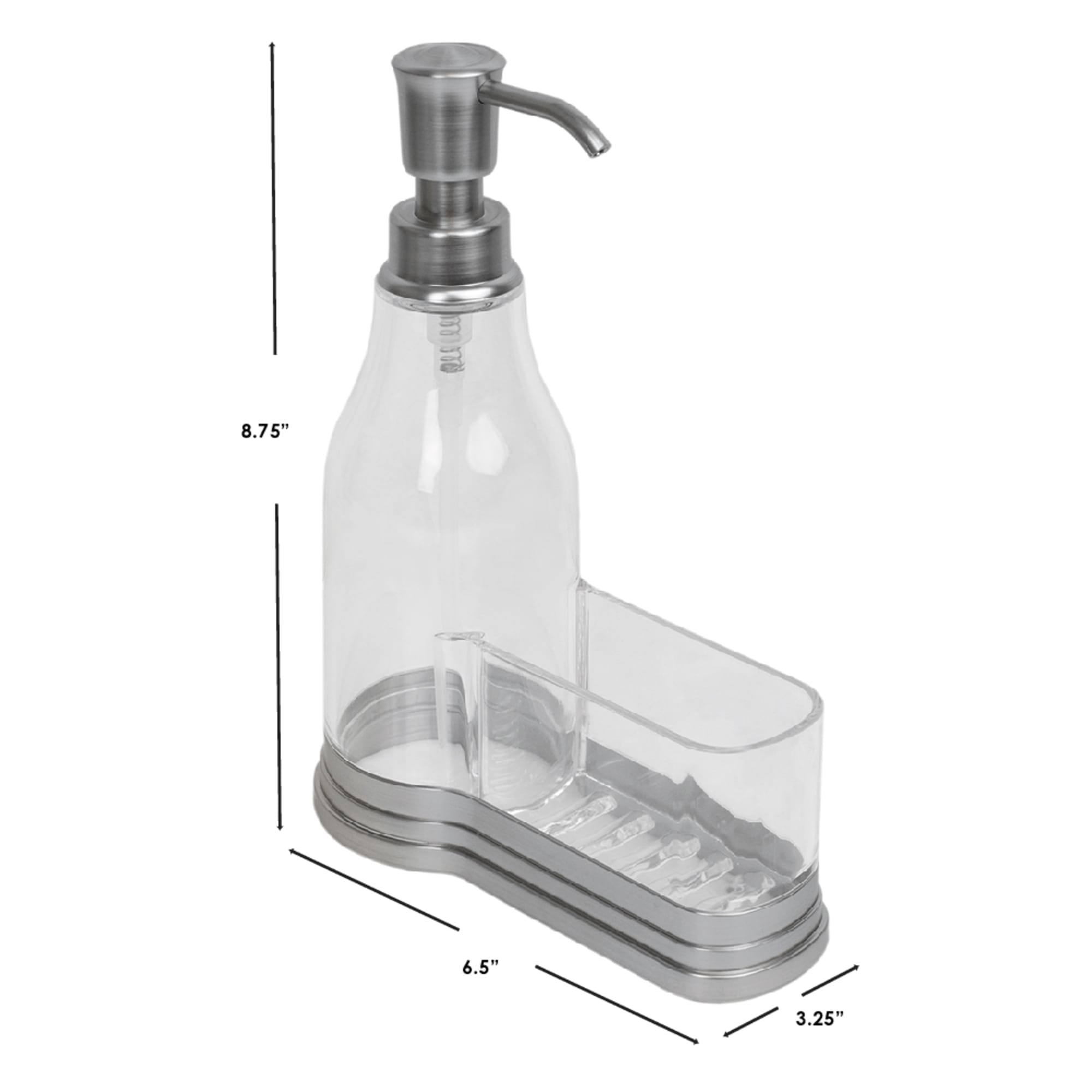 Home Basics Plastic Soap Dispenser with Brushed Steel Top and Fixed Sponge Holder, Chrome $6.00 EACH, CASE PACK OF 12
