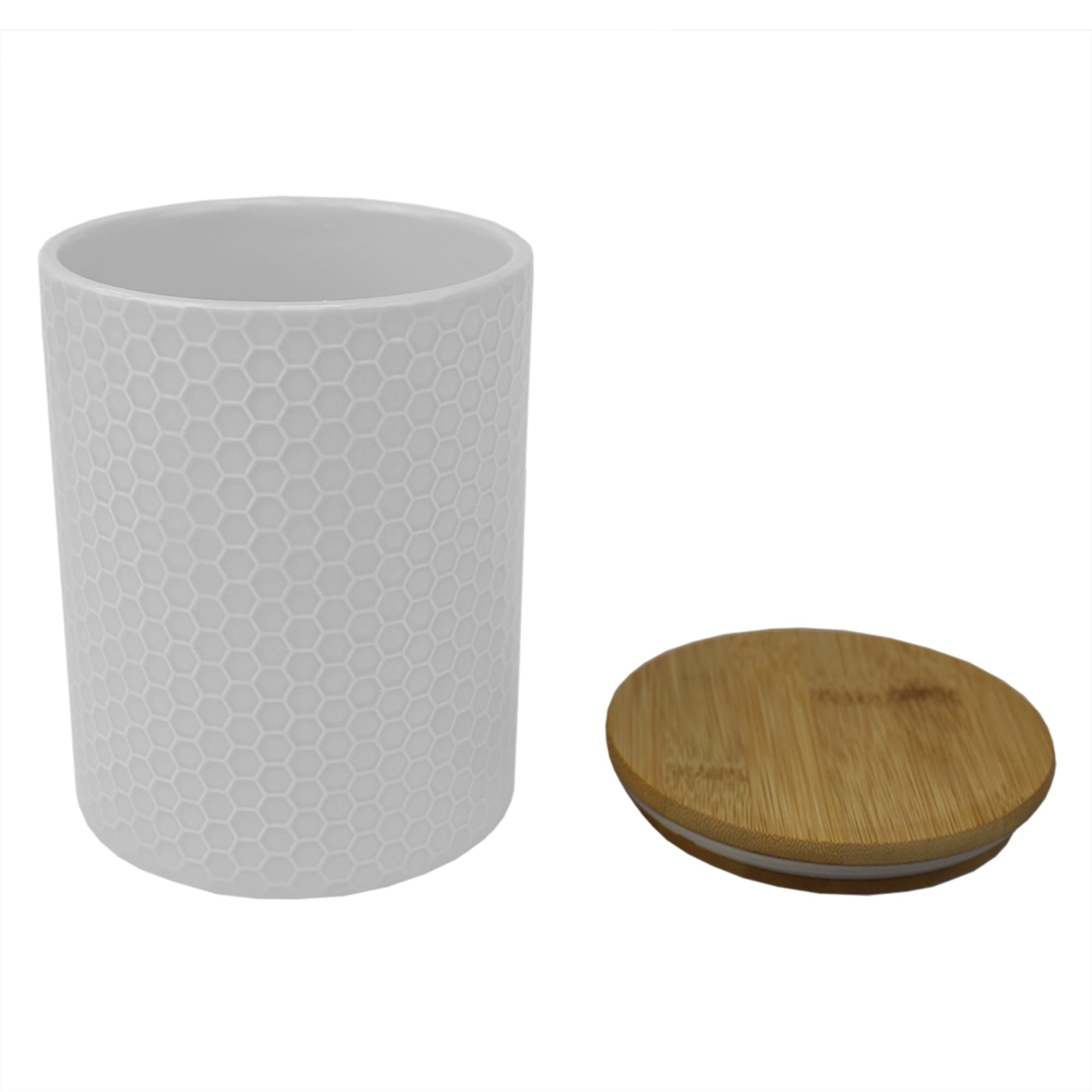 Home Basics Honeycomb Medium Ceramic Canister, White $6 EACH, CASE PACK OF 12