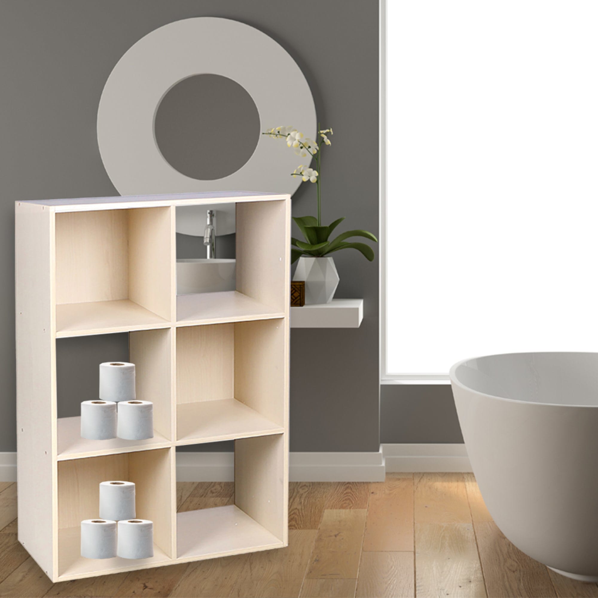 Home Basics Open and Enclosed  6 Cube MDF Storage Organizer, Oak $40 EACH, CASE PACK OF 1