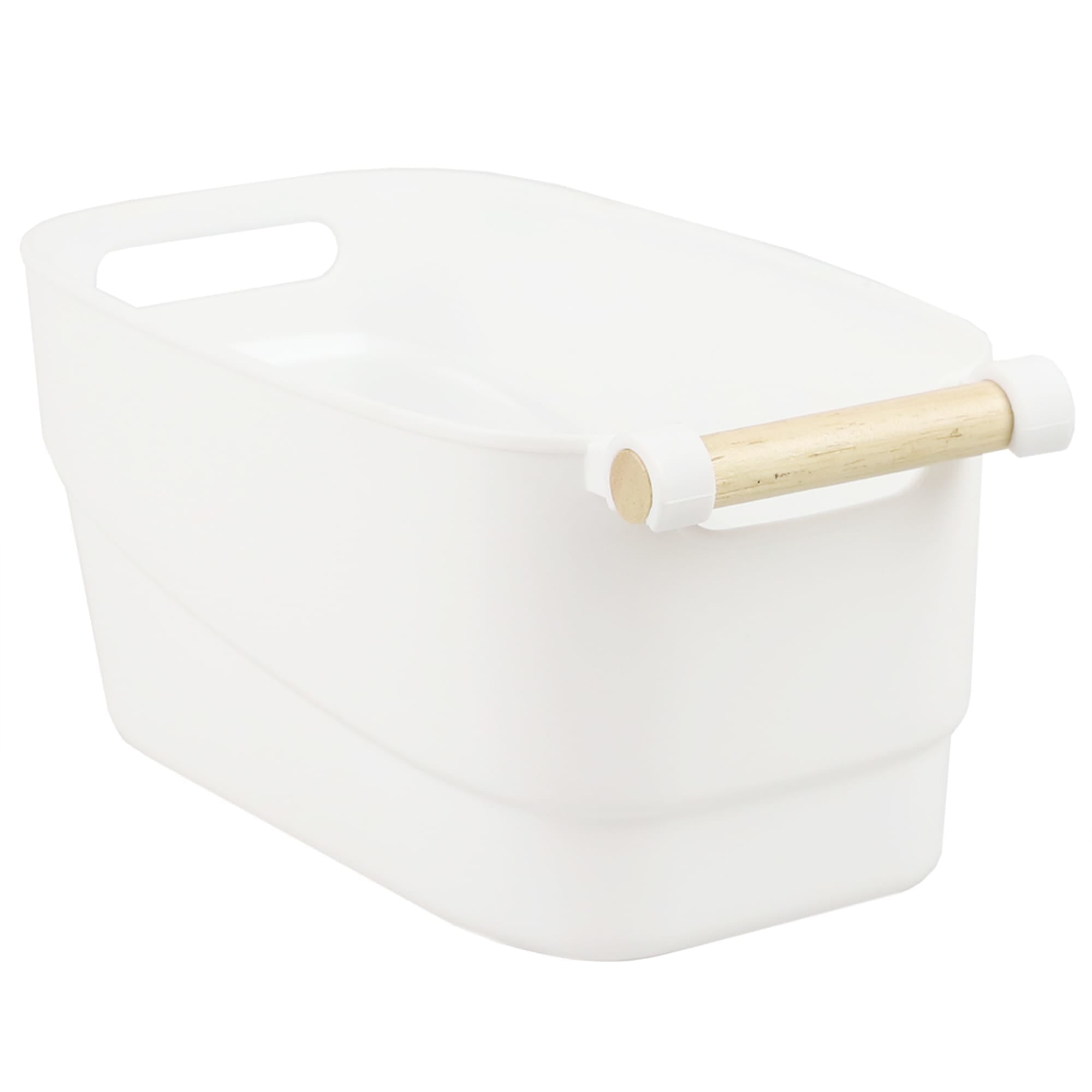 Home Basics Small Plastic Basket with Wooden Handle, White $5.00 EACH, CASE PACK OF 12