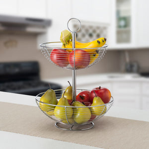 Home Basics 2 Tier Chrome Plated Steel Fruit Basket with Handle $10 EACH, CASE PACK OF 8
