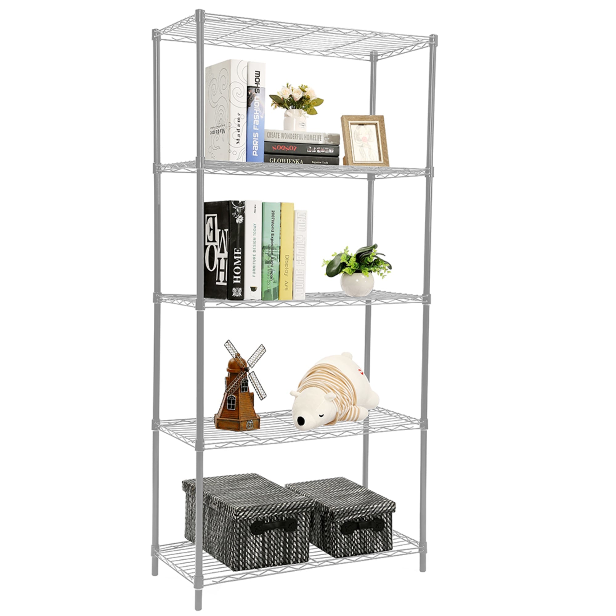 Home Basics 5 Tier Wide Wire Steel Wire Shelf, Grey $50.00 EACH, CASE PACK OF 4