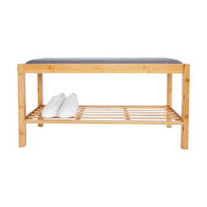 Home Basics Bamboo Cushion Top Bench with Bottom Shelf Shoe Rack, Natural $40 EACH, CASE PACK OF 1