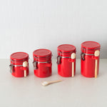 Load image into Gallery viewer, Home Basics 4 Piece Ceramic Canister Set with Wooden Spoons, Red $20.00 EACH, CASE PACK OF 2
