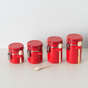 Home Basics 4 Piece Ceramic Canister Set with Wooden Spoons, Red $20.00 EACH, CASE PACK OF 2