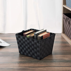 Home Basics Multi-Purpose Stackable Medium Woven Strap Open Bin with Cut-Out Handles, Black $5.00 EACH, CASE PACK OF 6