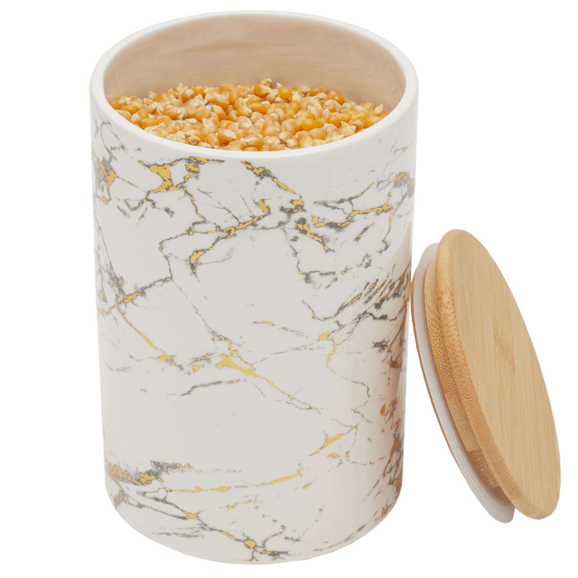 Home Basics Marble Like Large Ceramic Canister with Bamboo Top, White $7 EACH, CASE PACK OF 12