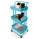Load image into Gallery viewer, Home Basics 3 Tier Steel Rolling Utility Cart with 2 Locking Wheels, Blue $30 EACH, CASE PACK OF 3
