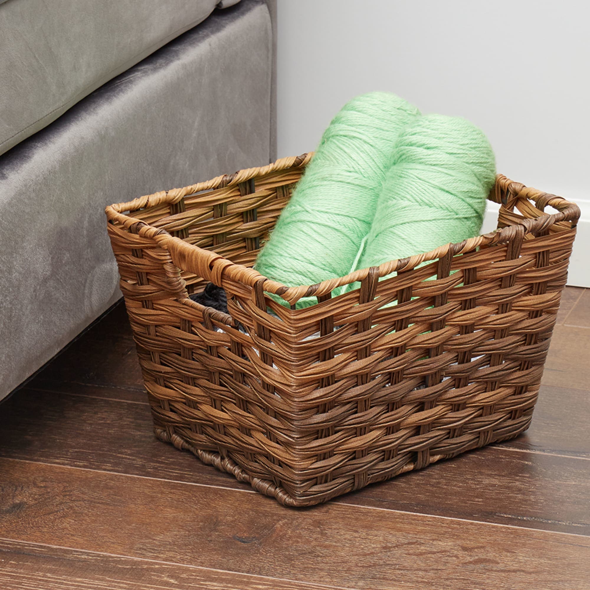 Home Basics Medium Faux Rattan Basket with Cut-out Handles, Coffee $10.00 EACH, CASE PACK OF 6