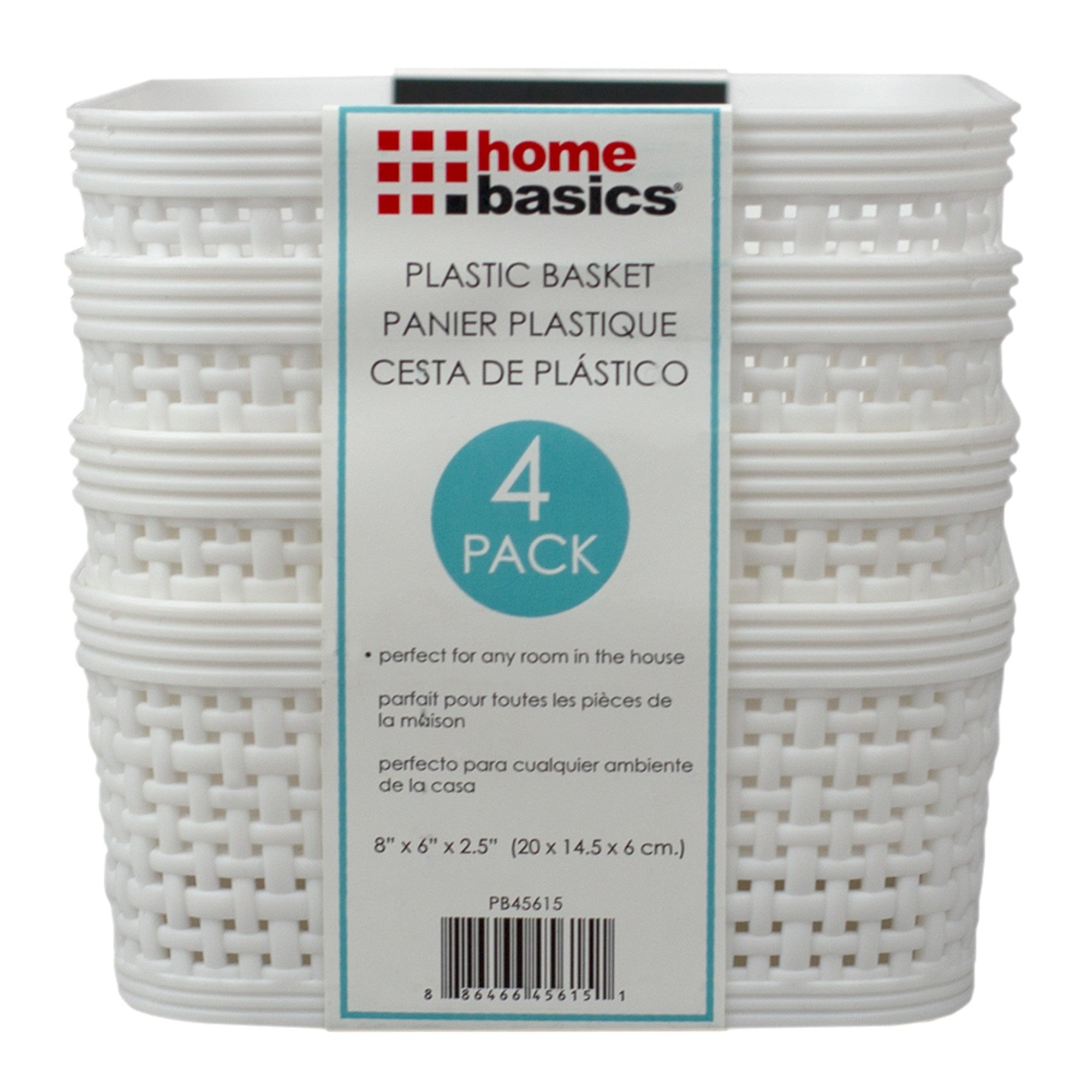 Home Basics Trellis 7.5" x 5.25" x 2.25" Multi-Purpose Stackable Plastic Storage Basket, (Pack of 4) - Assorted Colors