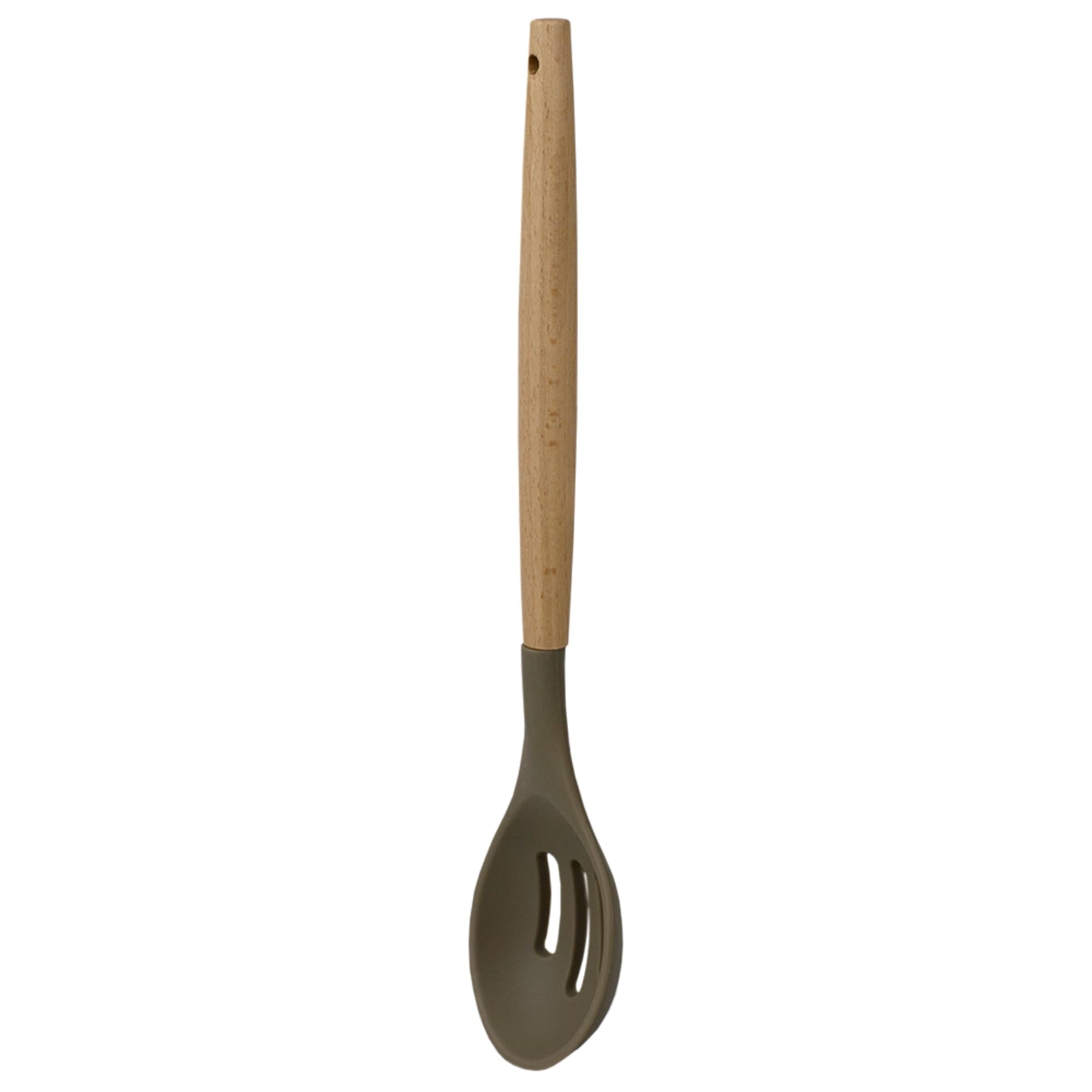 Home Basics Karina High-Heat Resistance Non-Stick Safe Silicone Slotted Spoon with Easy Grip Beech Wood Handle, Grey $2.50 EACH, CASE PACK OF 24