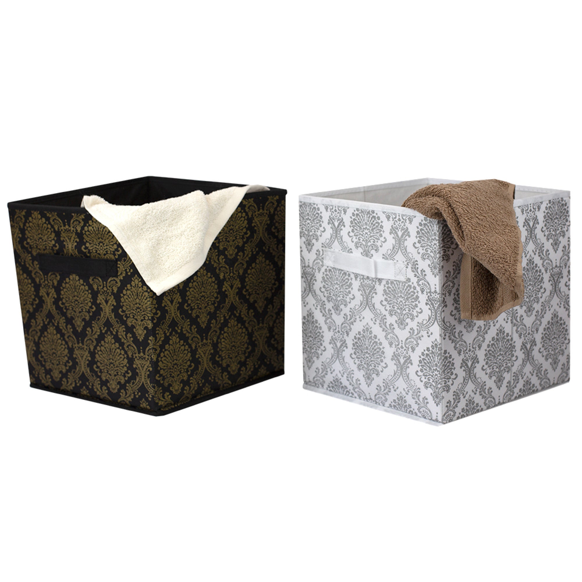 Home Basics Metallic Damask Non-Woven Fabric Collapsible Storage Cube with Built-in Handle - Assorted Colors