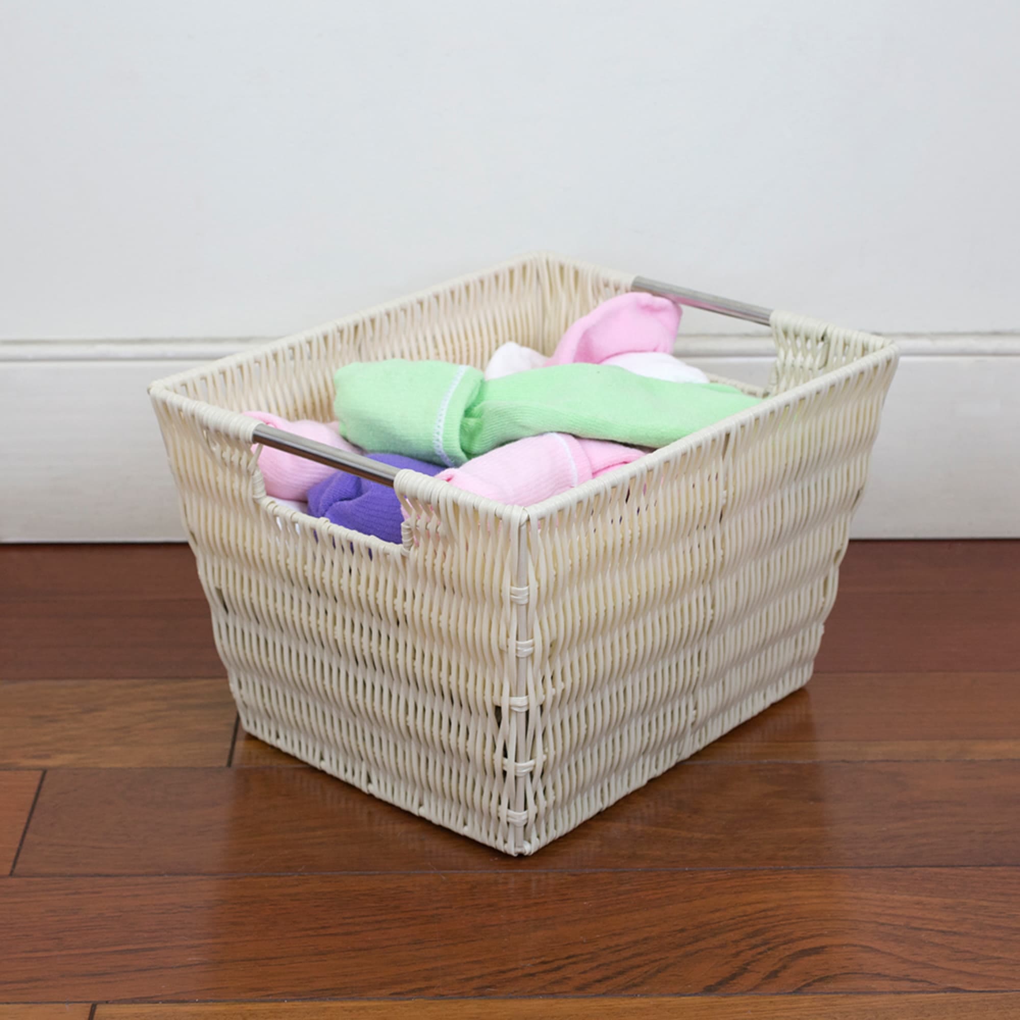 Home Basics Medium Intricate Decorative Weave Plastic Basket, Ivory $6 EACH, CASE PACK OF 6