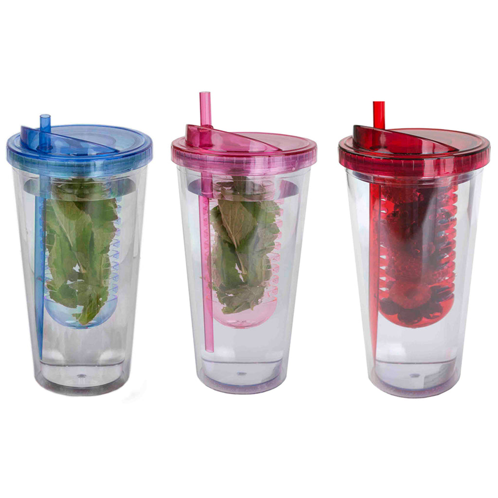 Home Basics 16 oz. Plastic Infuser Tumbler with Straw - Assorted Colors