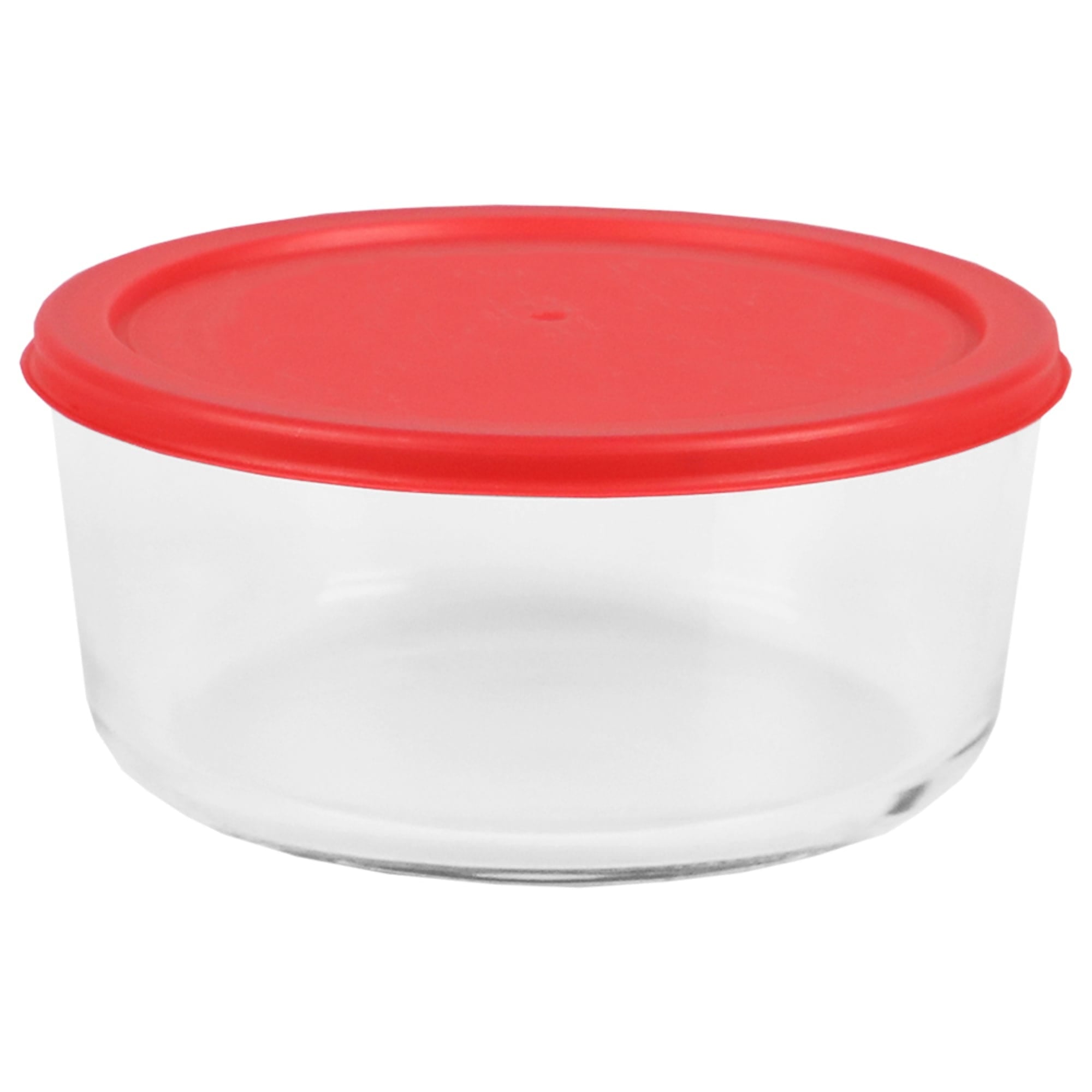 Home Basics Round 55 oz. Glass Food Storage Container with Red Lid, Clear $6.00 EACH, CASE PACK OF 12