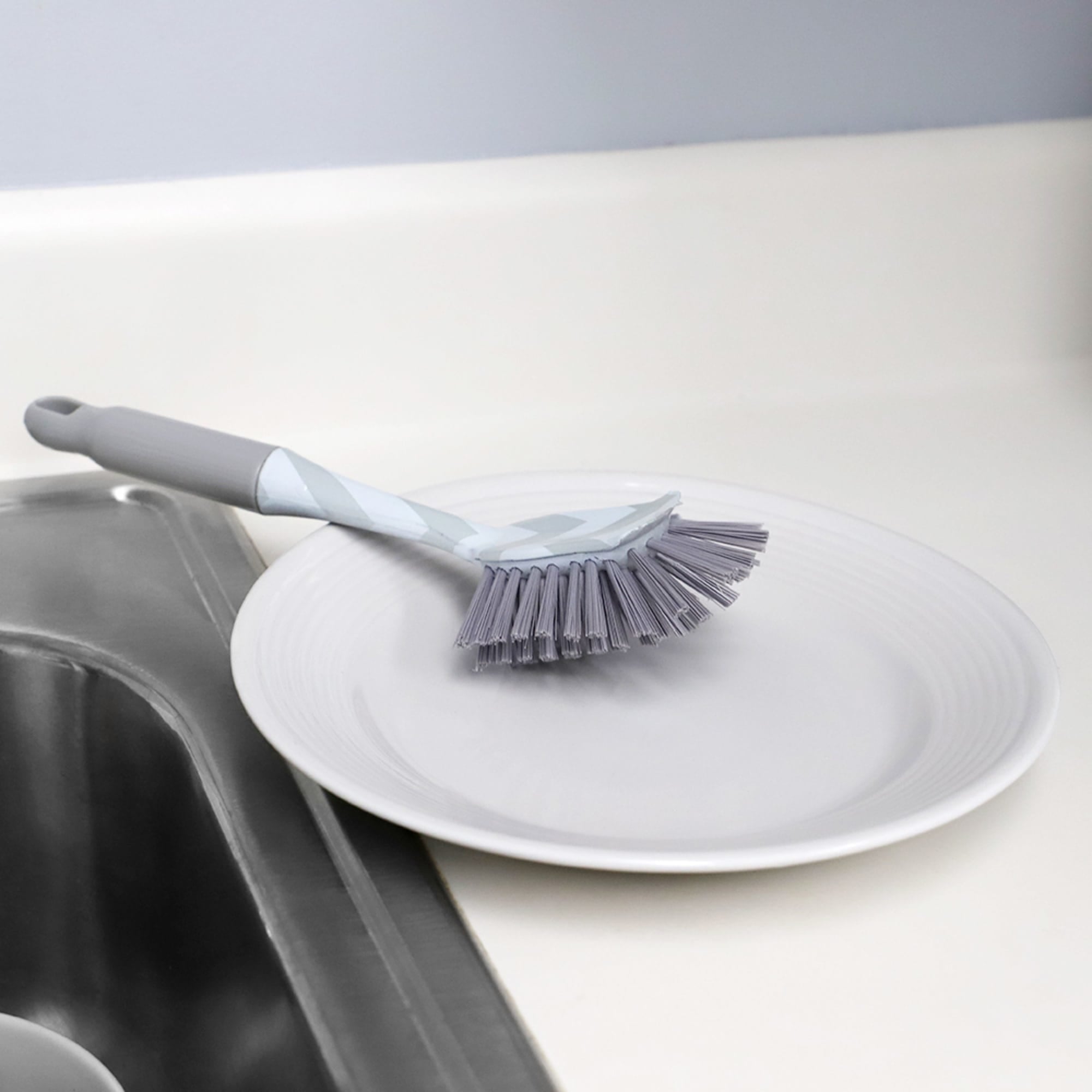 Home Basics Chevron Plastic Dish Brush with Long Non-slip Rubber Handle, Grey $2.00 EACH, CASE PACK OF 12