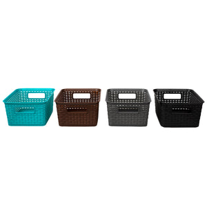 Home Basics  Medium Stackable Multi-Purpose Tightly Woven Plastic Basket with Cut-Out Handles - Assorted Colors