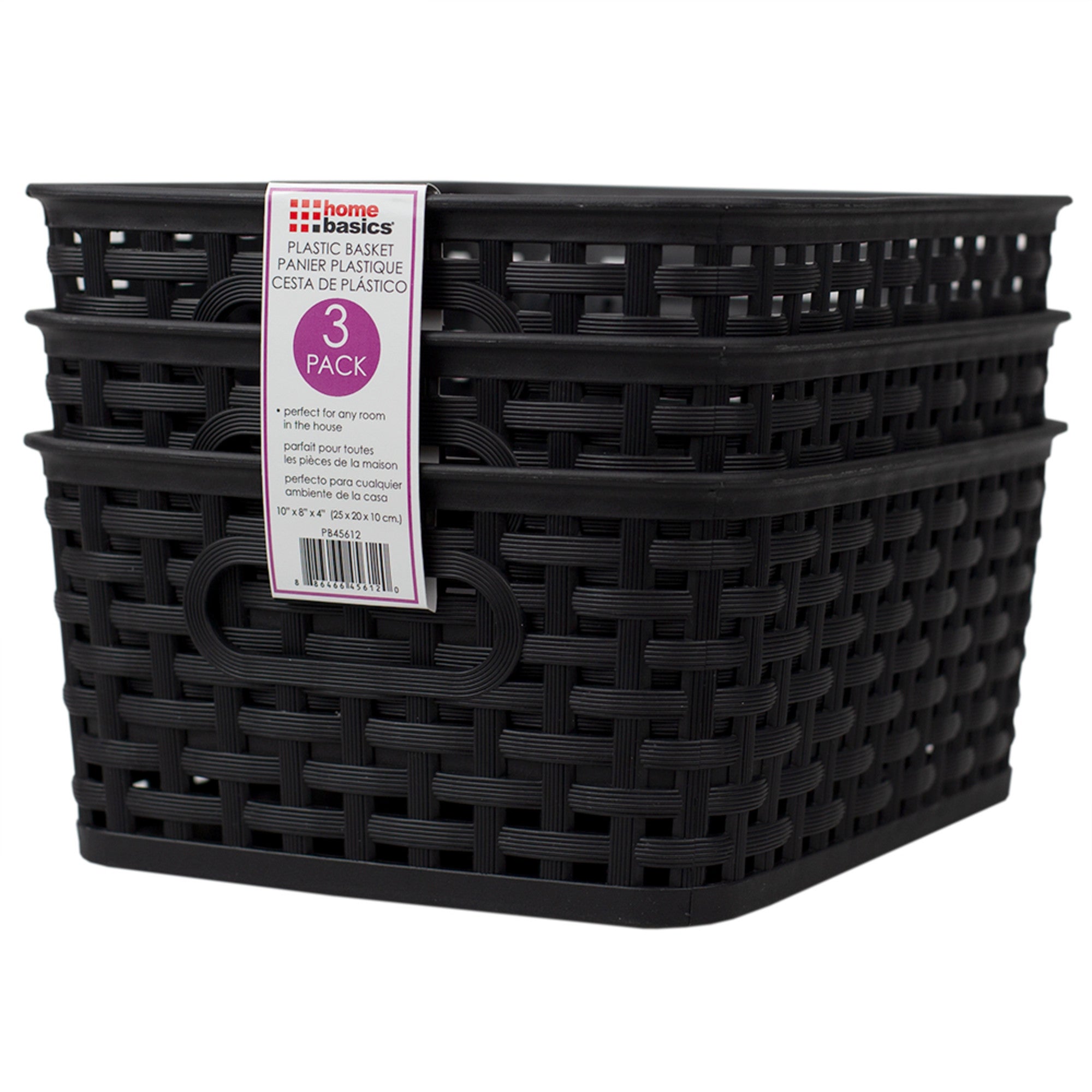 Home Basics Crossweave 10" x 7.5" x 4" Multi-Purpose Stackable Plastic Storage Basket, (Pack of 3) - Assorted Colors