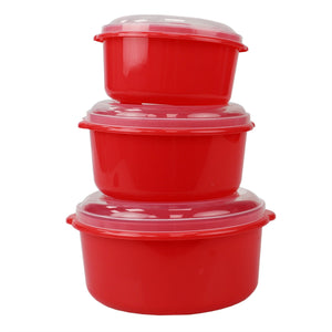 Home Basics Microwave Safe Plastic Round Food Storage Containers, (Pack of  3), Red, FOOD PREP