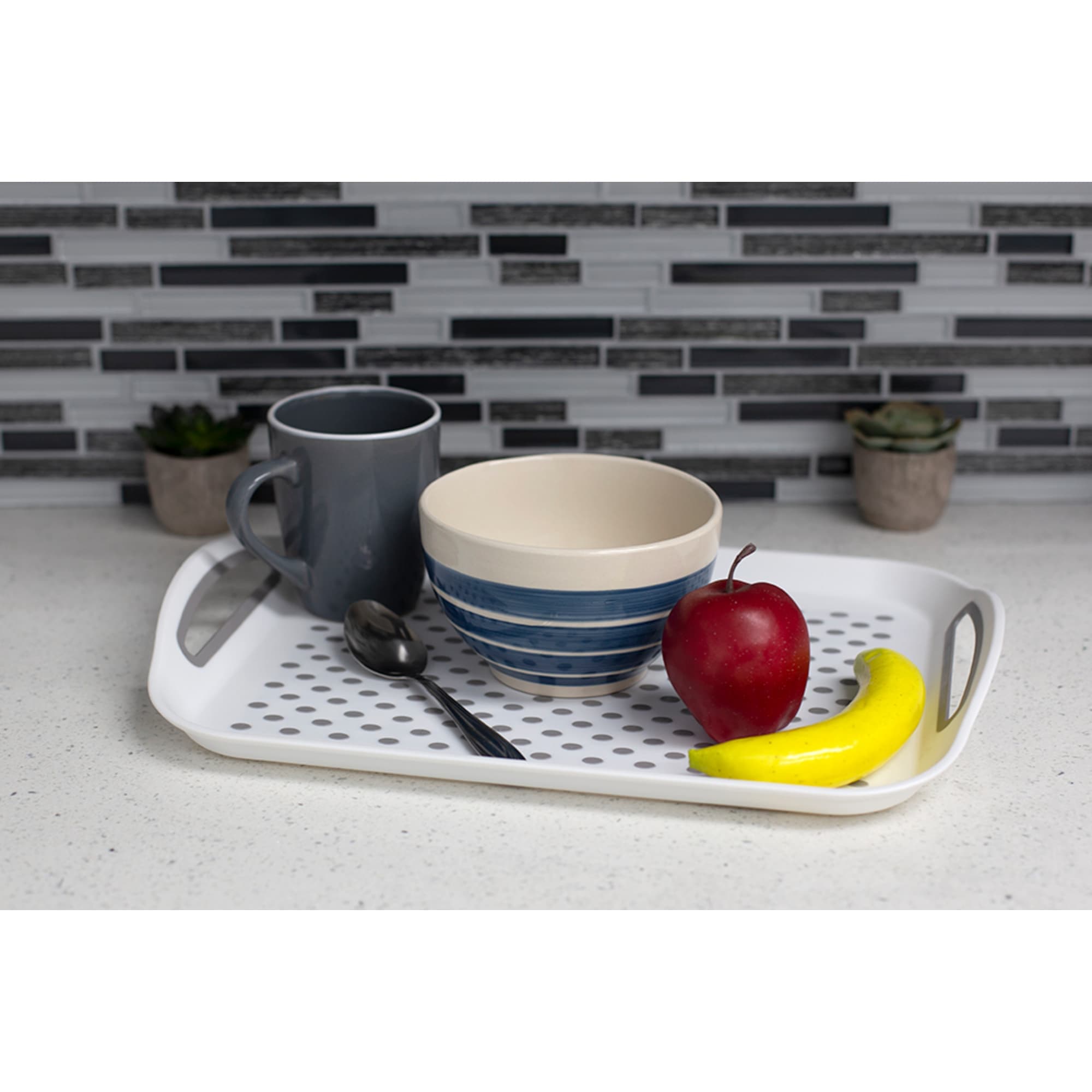 Home Basics Anti-Slip Plastic Serving Tray with Easy Grip Handles, White $3.00 EACH, CASE PACK OF 12