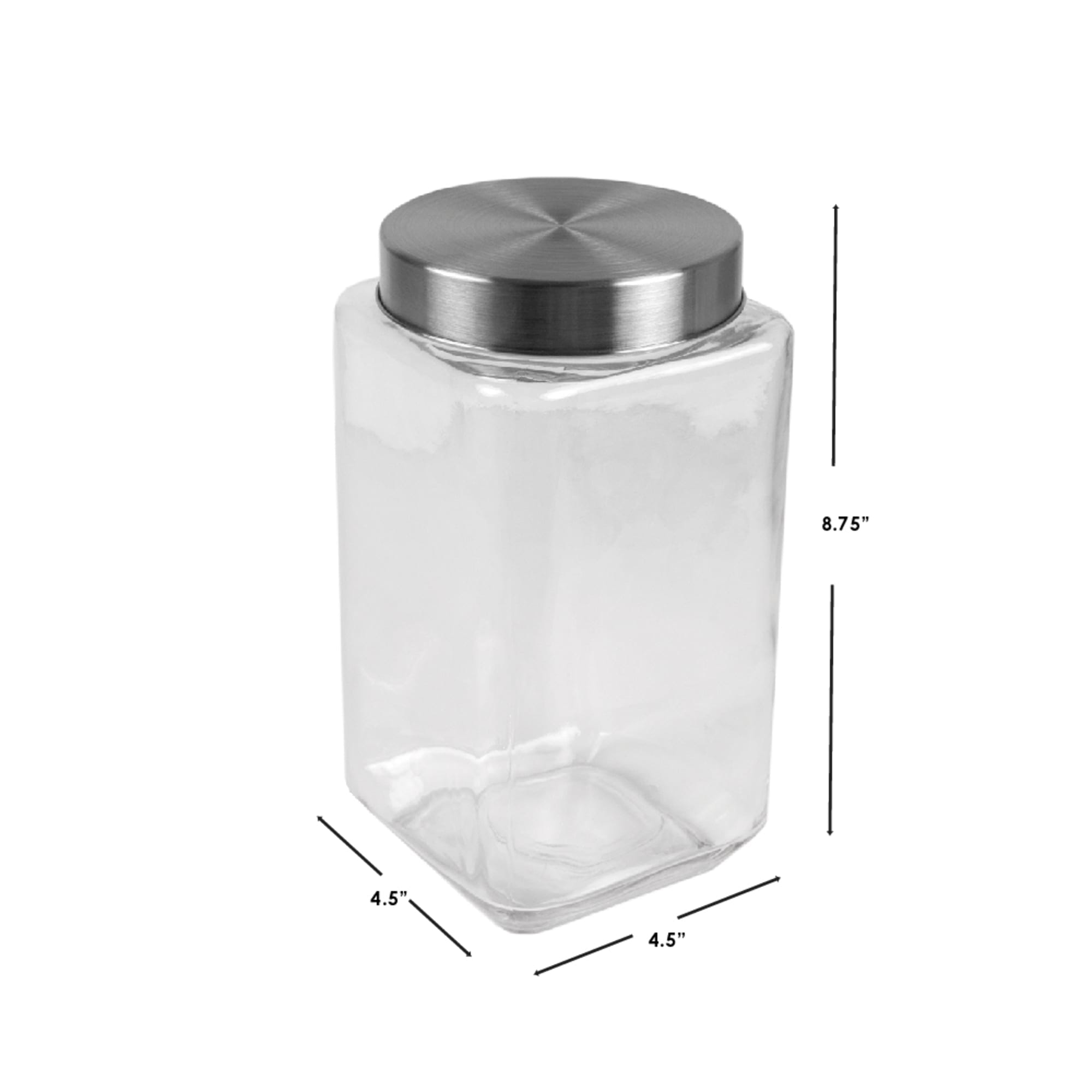 Home Basics 67 oz. Square Glass Canister with Brushed Stainless Steel Screw-on Lid Clear $4.00 EACH, CASE PACK OF 12