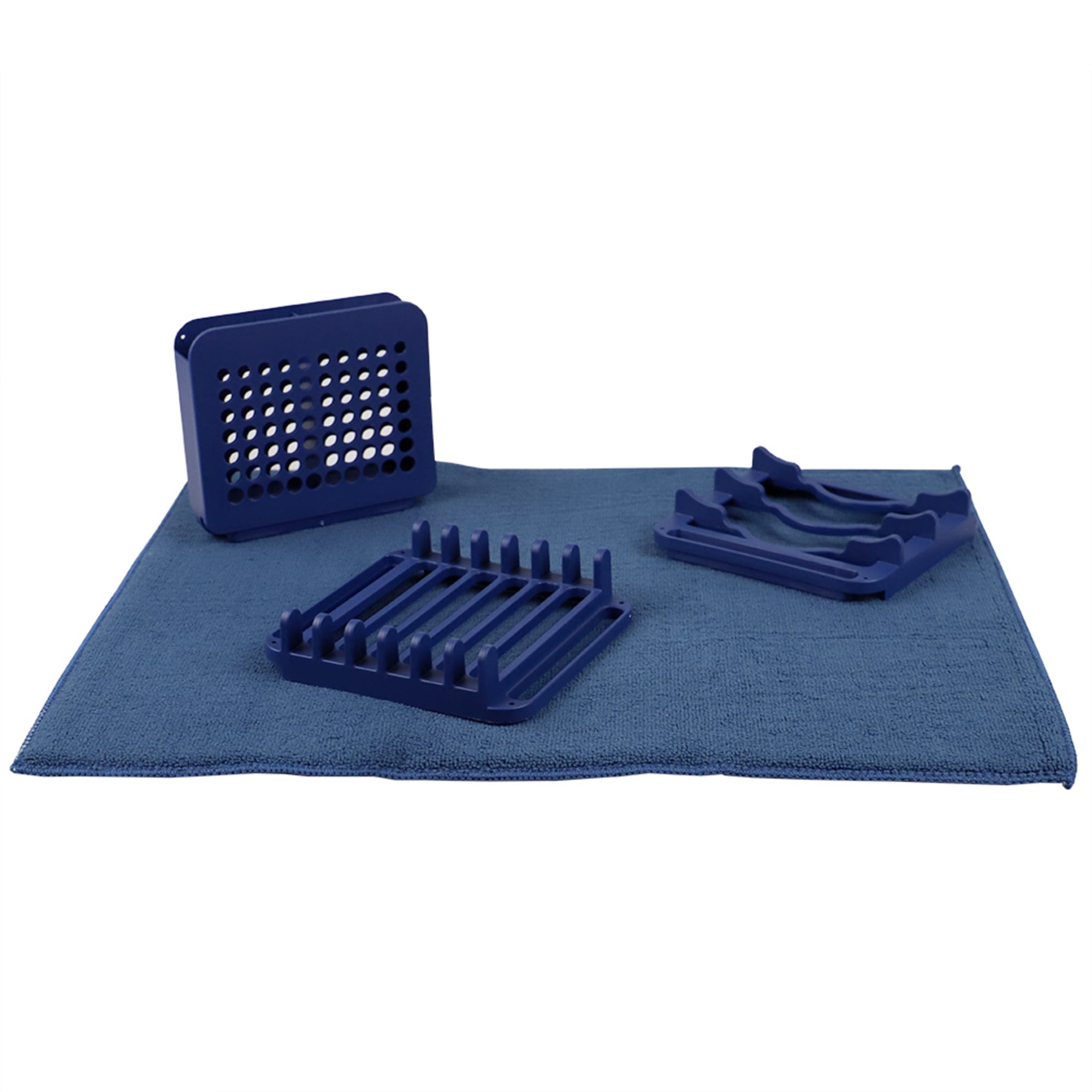 Michael Graves Design 3 Section Plastic  Dish Drying Rack with Super Absorbent Microfiber Mat, Indigo $8.00 EACH, CASE PACK OF 6