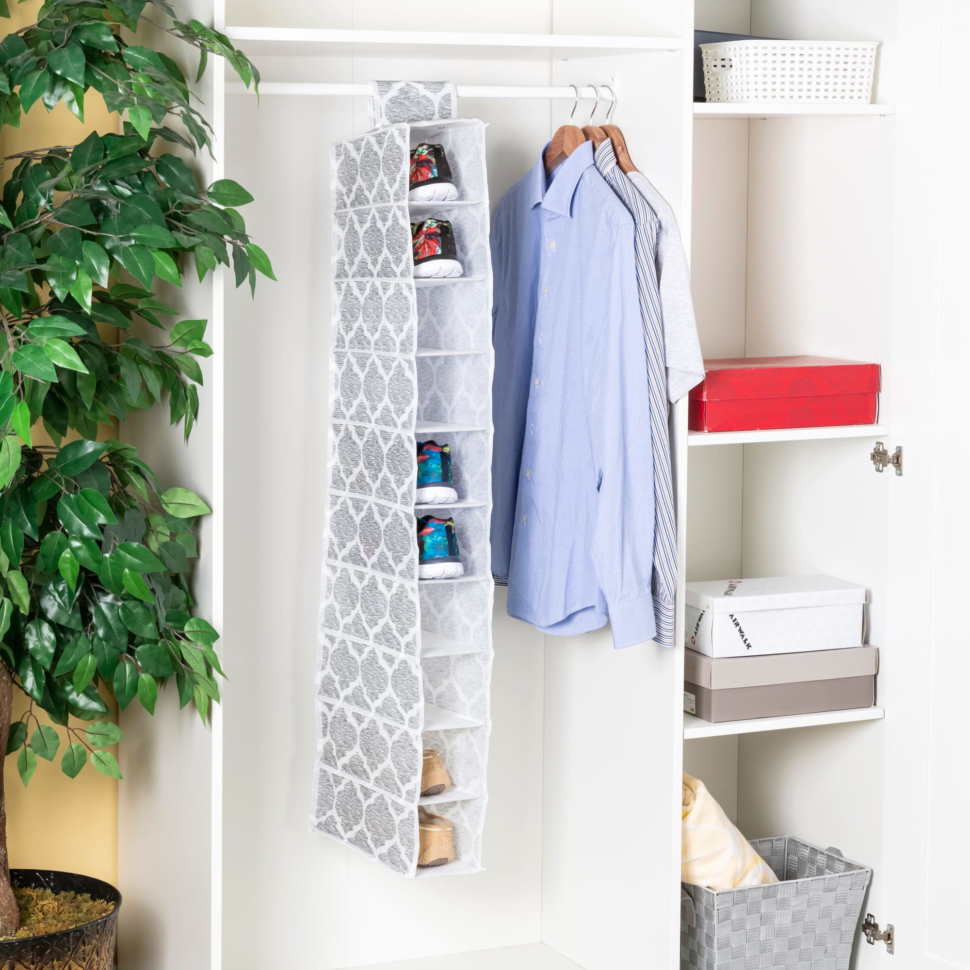 Home Basics Arabesque 10  Shelf Non-woven Hanging Closet Organizer, Grey $5.00 EACH, CASE PACK OF 12