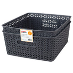 Load image into Gallery viewer, Home Basics Chevron 14&quot; x 12&quot; x 5.25&quot; Multi-Purpose Stackable Plastic Storage Basket, (Pack of 2) - Assorted Colors
