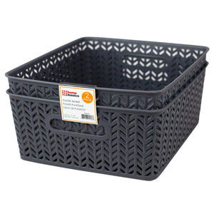 Home Basics Chevron 14" x 12" x 5.25" Multi-Purpose Stackable Plastic Storage Basket, (Pack of 2) - Assorted Colors