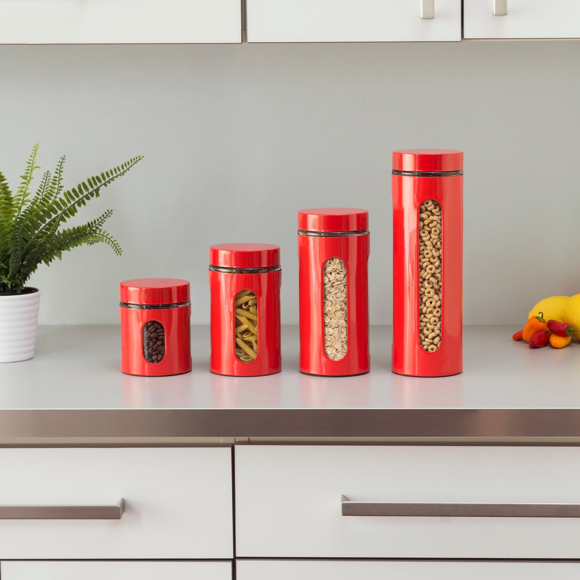 Home Basics 4 Piece Essence Collection Metal Canister Set, Red $15.00 EACH, CASE PACK OF 4