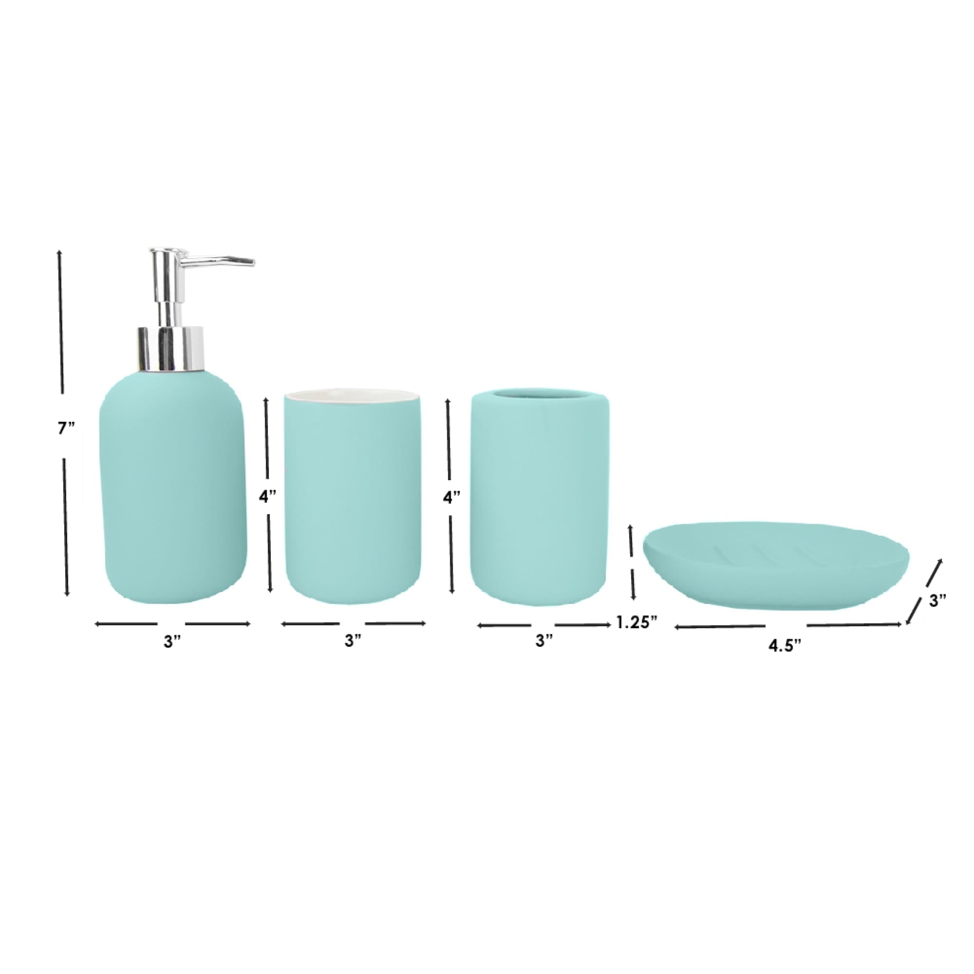 Home Basic 4 Piece Rubberized Ceramic Bath Accessory Set, Blue $10.00 EACH, CASE PACK OF 6