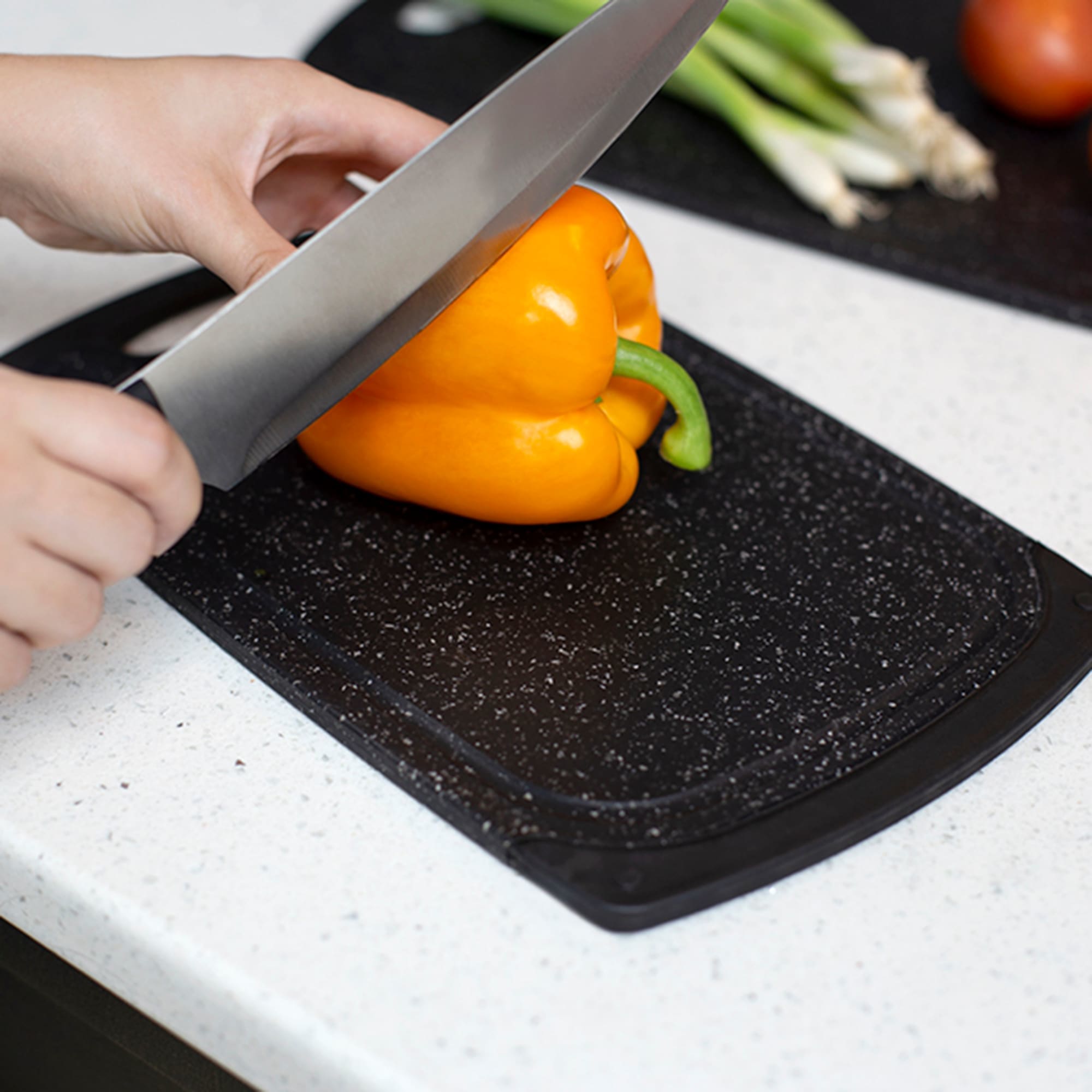 Home Basics 3 Piece Double Sided Granite  Look  Non-Slip Plastic Cutting Board Set with Deep Juice Groove and  Easy Grip Handle, Black $10.00 EACH, CASE PACK OF 6