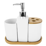 Load image into Gallery viewer, Home Basics 4 Piece Ceramic Bath Accessory Set with Bamboo Accents $10.00 EACH, CASE PACK OF 6
