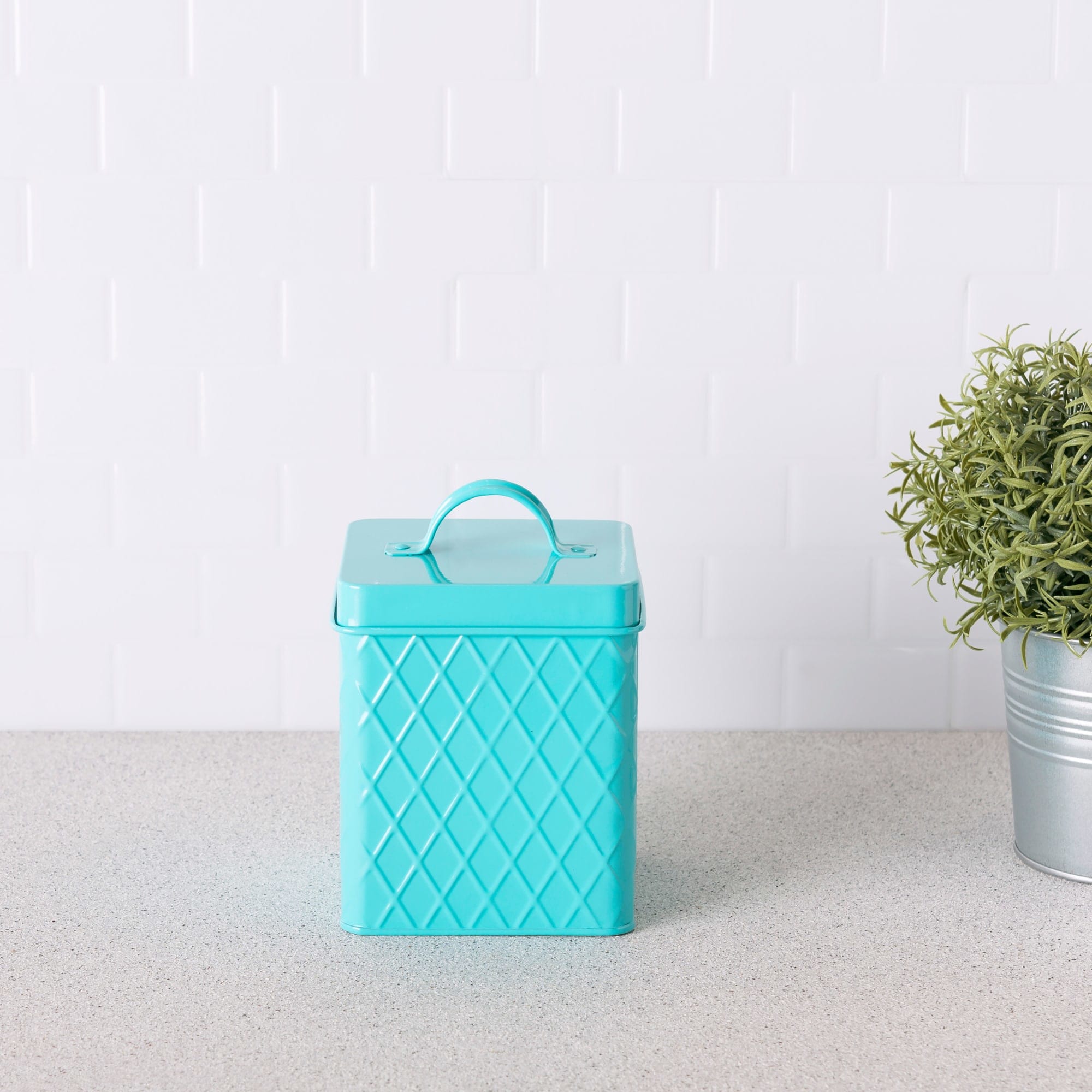 Home Basics Trellis Collection Small Tin Canister, Turquoise $5.00 EACH, CASE PACK OF 12