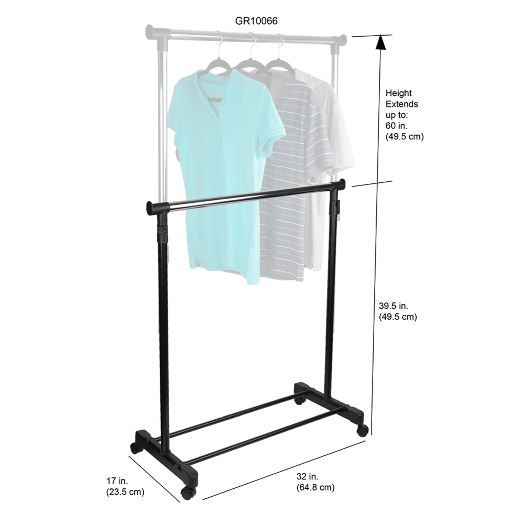 Home Basics Single Rail Adjustable Rolling Garment and Wardrobe Organizing Rack, Black $15.00 EACH, CASE PACK OF 6