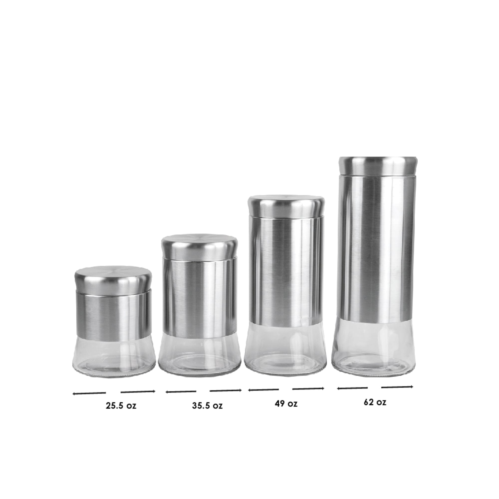 Michael Graves Design Essence 4 Piece Stainless Steel Canister Set with Clear Glass Bottom, Silver $15.00 EACH, CASE PACK OF 4