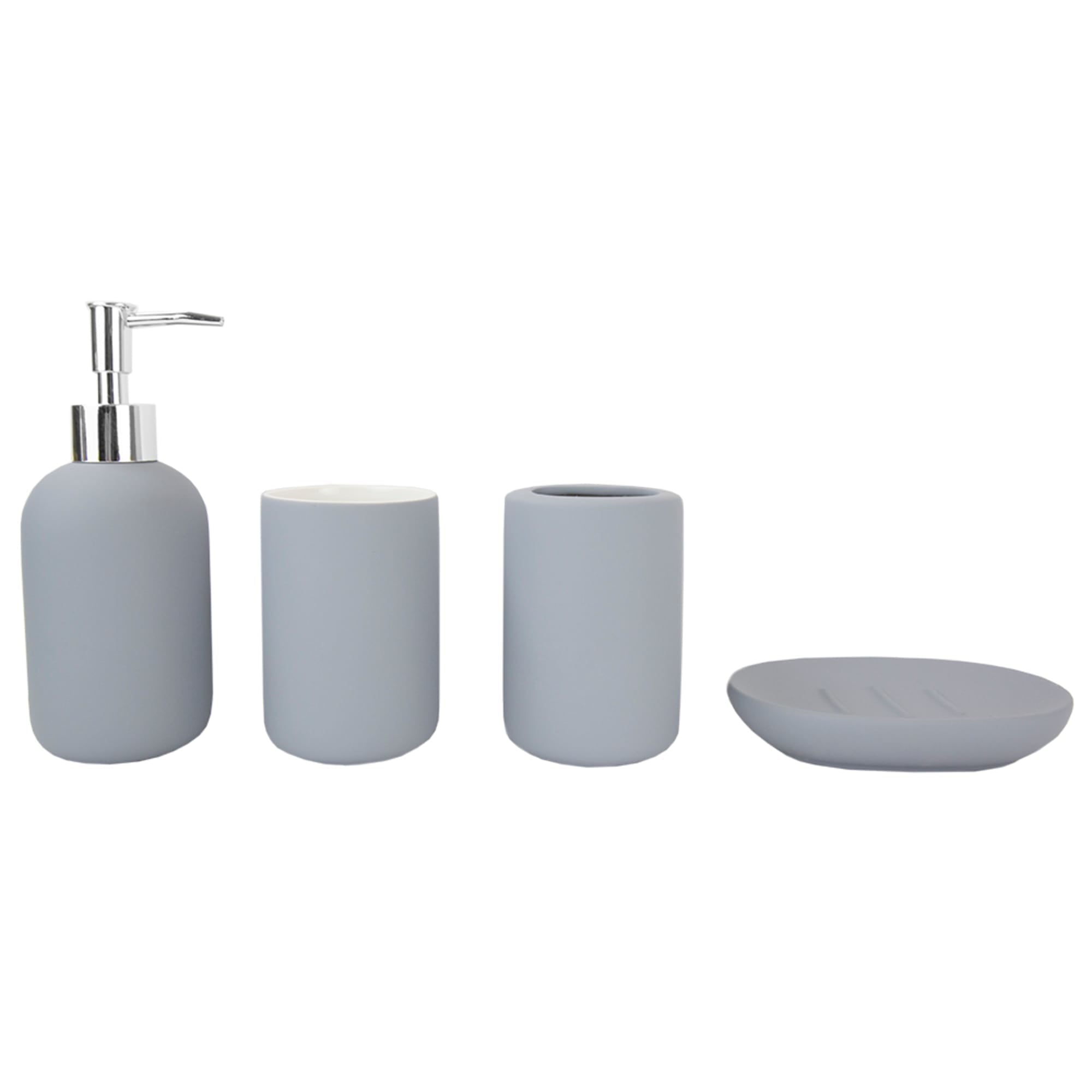 Home Basic 4 Piece Rubberized Ceramic Bath Accessory Set, Grey $10.00 EACH, CASE PACK OF 6
