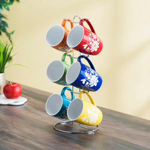 Home Basics 6 Piece Floral Mug Set With Stand, Multi-Color $10.00 EACH, CASE PACK OF 6