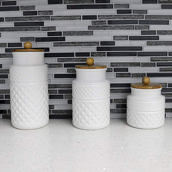 Home Basics 3-Piece Printed Ceramic Canister Set with Bamboo