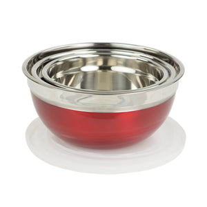 Home Basics Stainless Steel Bowl Set with Lids, Red $7.50 EACH, CASE PACK OF 12