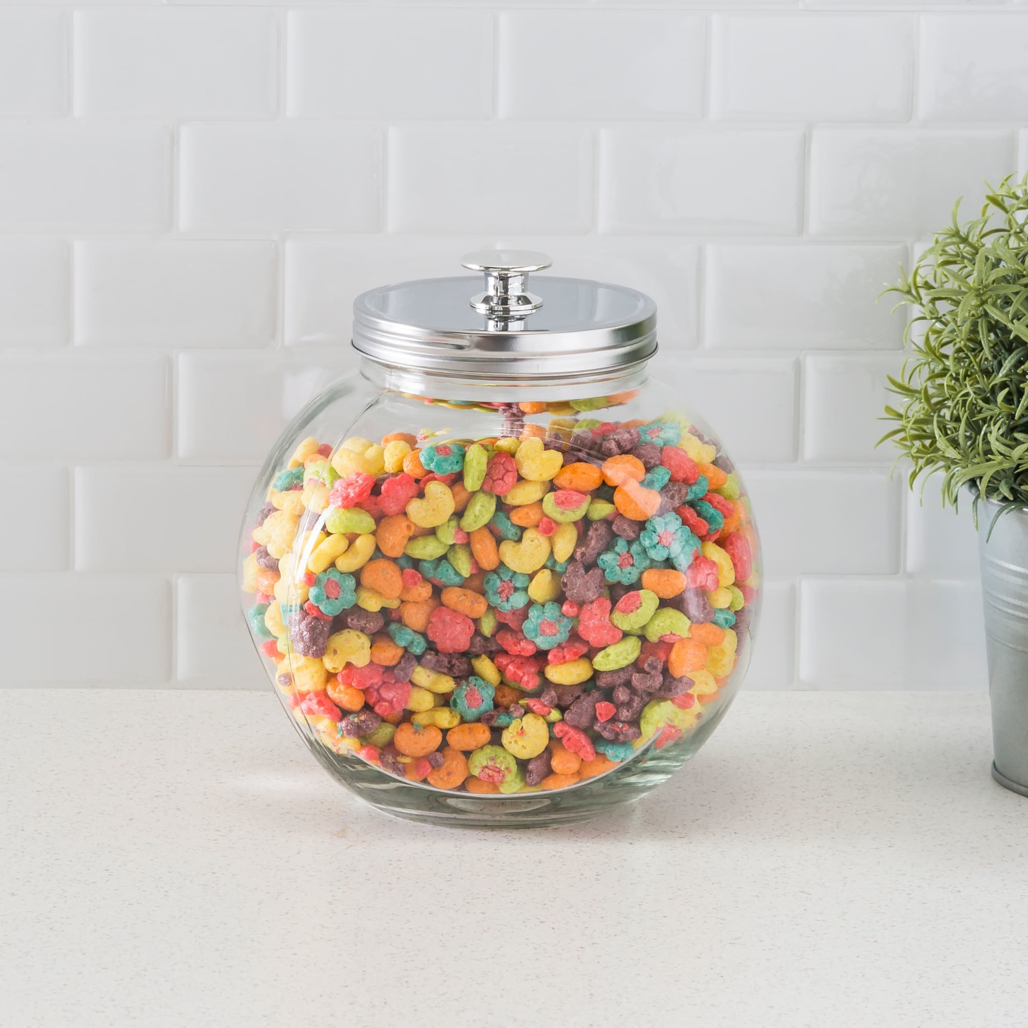 Home Basics Large 91 oz. Round Glass Candy Storage Jar with Stainless Steel Top, Clear $3.00 EACH, CASE PACK OF 12
